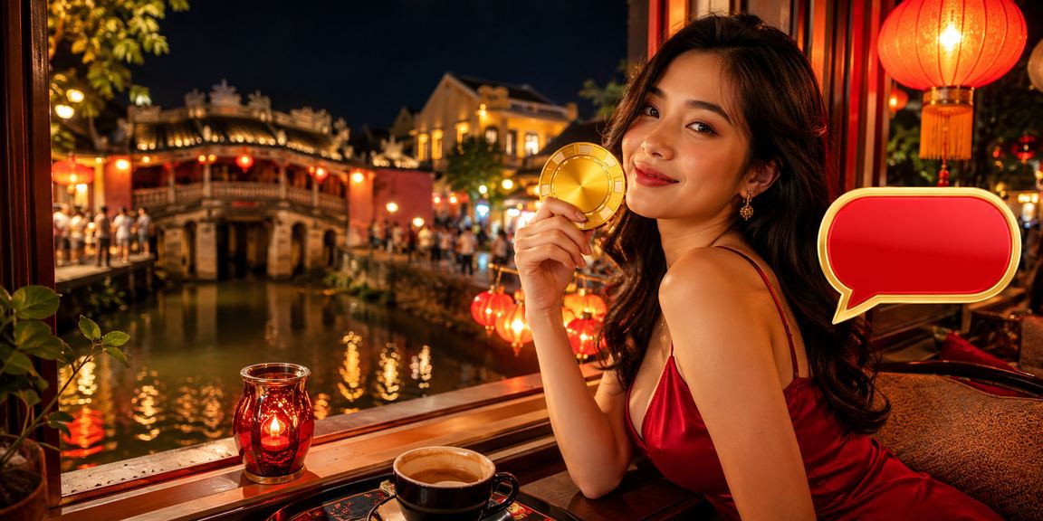 Người dùng tại Hội An kiểm tra tiền hoàn và ưu đãi trên nền tảng tk3 khi uống cà phê
