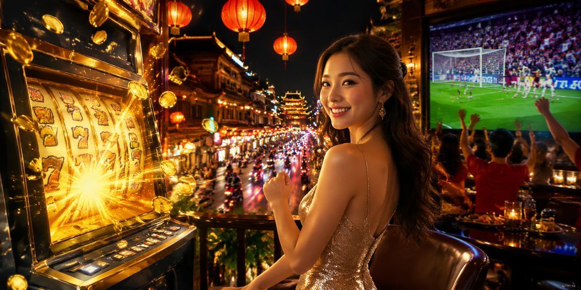 Gian hàng slot game về đêm tại chợ đêm Huế với ánh đèn lung linh